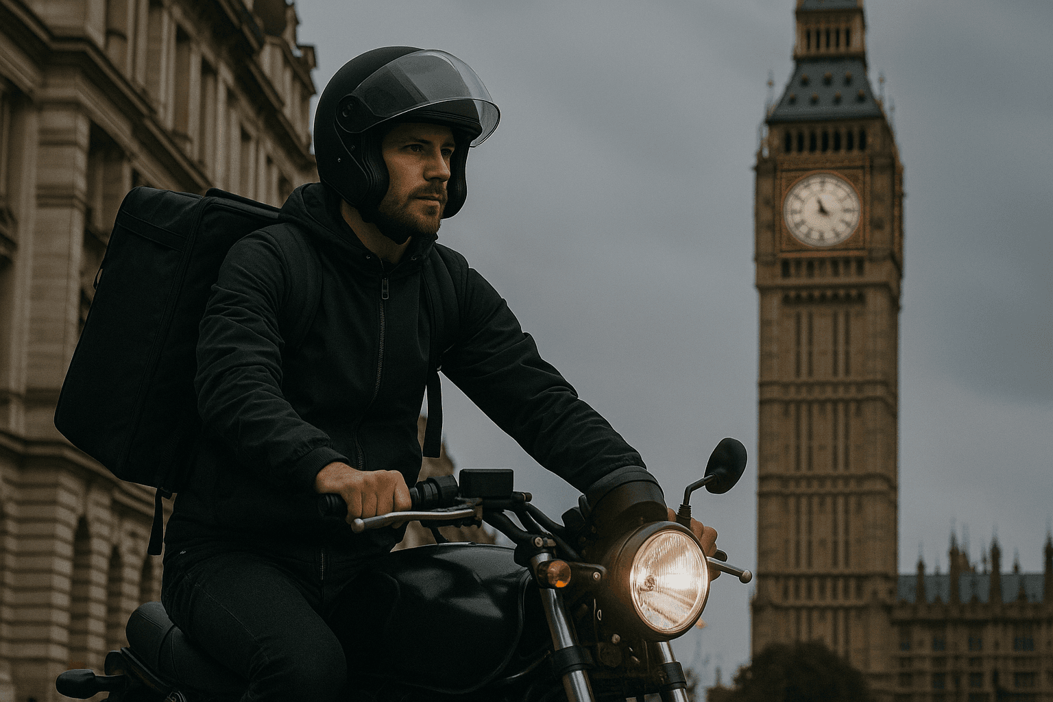 Courier riding in London